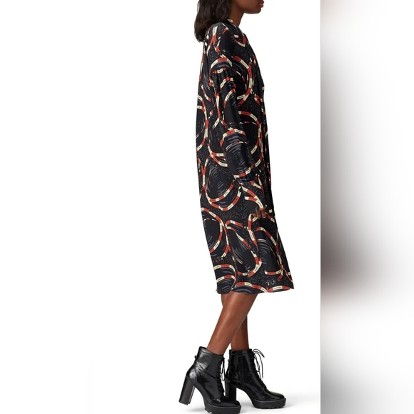 rokh Size 2-4 Silk Scarf Midi Shirtdress Blue Classic Chain Link Abstract Print - Picture 5 of 16